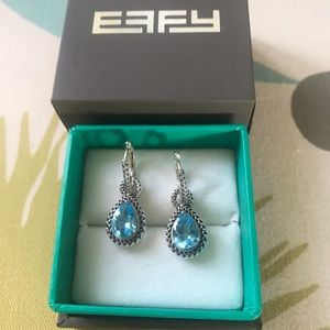 EFFY BLUE TOPAZ EARRINGS .925 SS and 18K GOLD